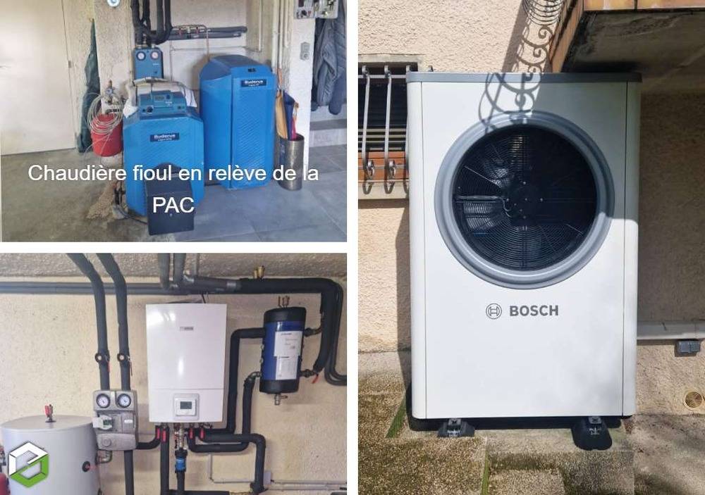 Installation d'une pompe à chaleur BOSCH 7000 avec chaudière fioul en relève - Entreprise RGE QualiPAC