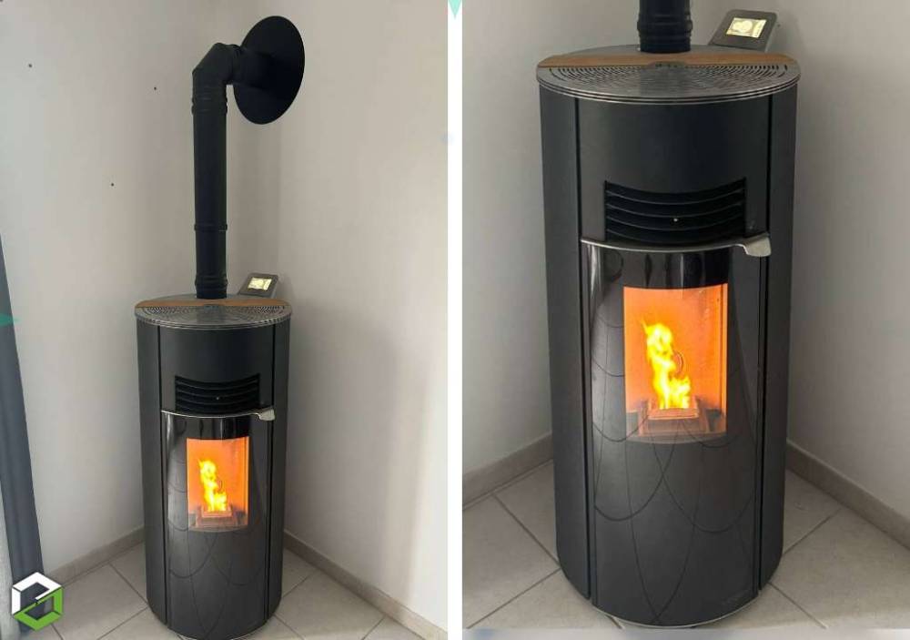 Installation d'un poêle à granulés HOBEN H6 ECLIPSE NOIR sortie ventous