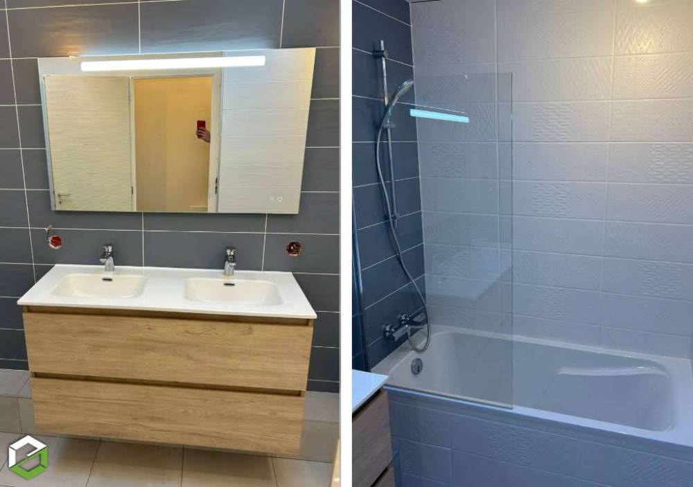 Rénovation d'une salle de bain avec baignoire, vasque et WC VILLEMOIRIEU