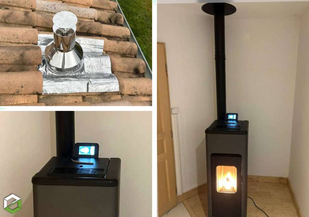 Installation d'un poêle à granulés HOBEN ALP 1 + FUMISTERIE LUZINAY