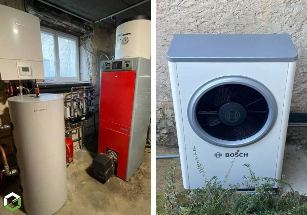 Installation d'une pompe à chaleur BOSCH 7000 avec chaudière fioul en relève DIZIMIEU