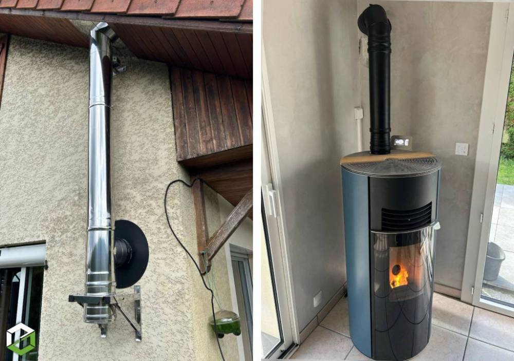 Installation d'un poêle à Granulés HOBEN ECLIPSE H6 + fumisterie DOLOMIEU